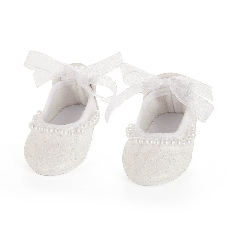 Scarpe con lacci in perla bianca per bambole reborn da 17-18 pollici