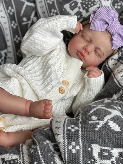 Loulou Bambole Reborn Femmine da 20 pollici morbida al tatto occhi chiusi in tuta bianca