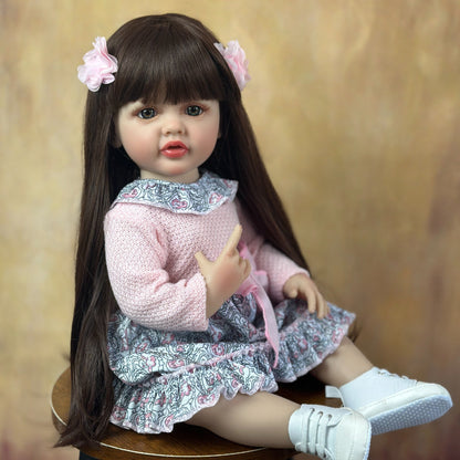 22 pollici occhi aperti lunghi capelli castani bambola reborn ragazze -Betty