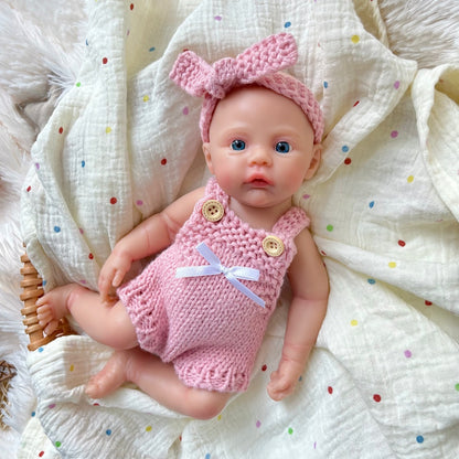 30cm Full Silicone Meadow Reborn Baby Girl in Pink Knit overalls