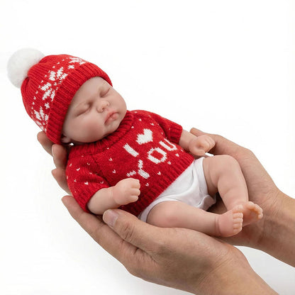 Bambola Reborn da 30 cm occhi chiusi in silicone ragazza Pickle maglione rosso
