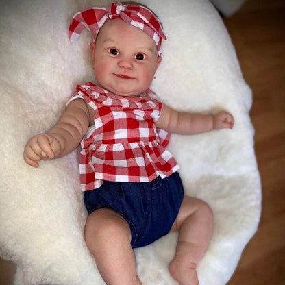 Bambola Reborn da 60 cm con corpo morbido e occhi aperti vestiti a quadri rossi-Maddie