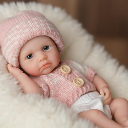 Loulou Bambina rinata in silicone da 20 cm con occhi aperti e maglione rosa