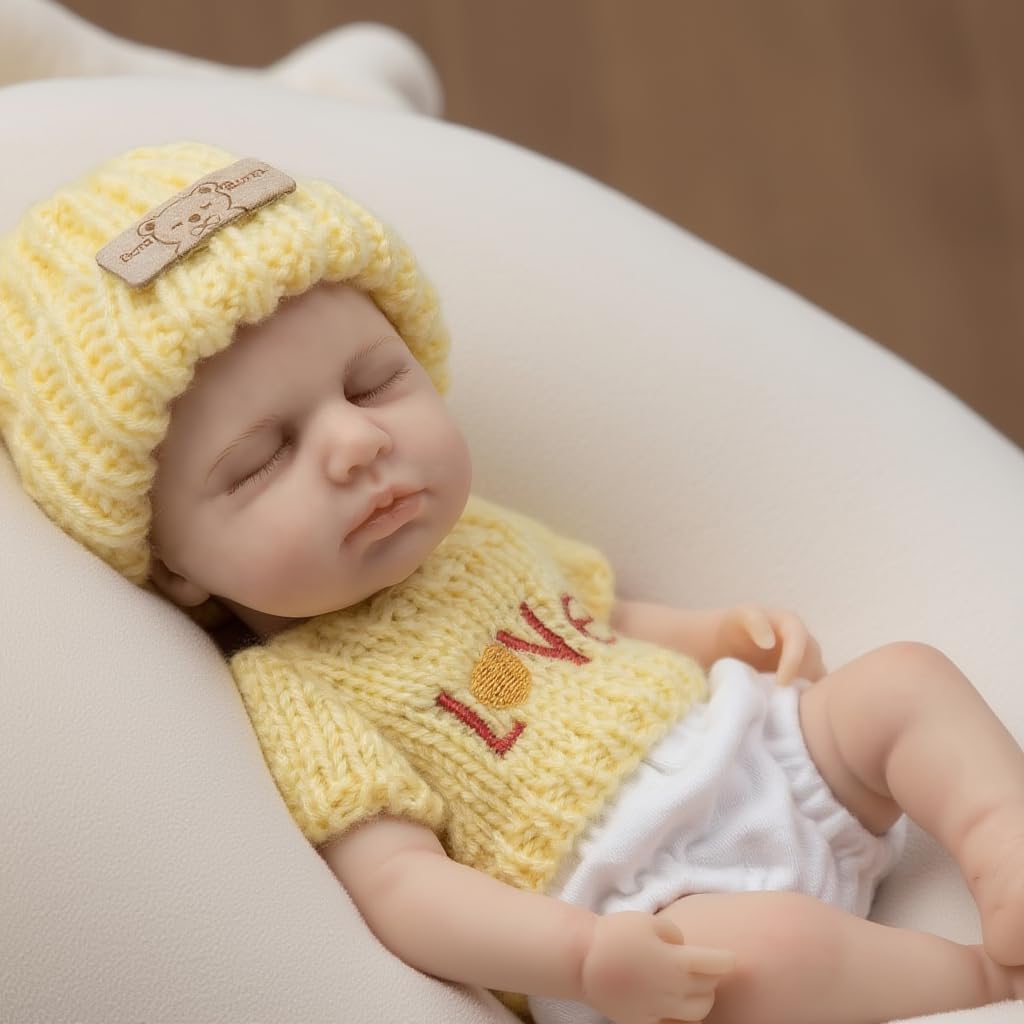 Loulou Bambina rinata in silicone da 20 cm con maglione giallo