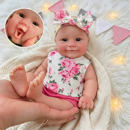 30cm Maddie Silicone Stretchable Smile Reborn Baby Girl in Pink Floral Outfits