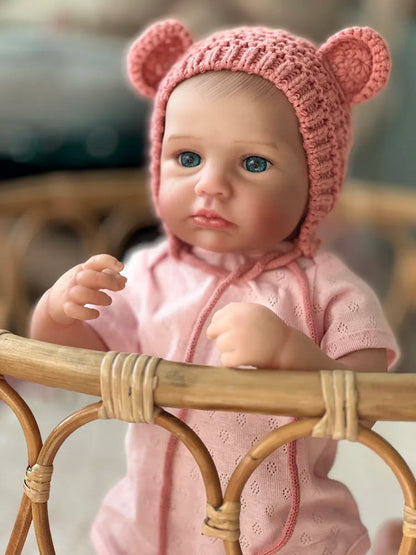 Bambina reborn Loulou da 20 pollici con occhi azzurri e cappello rosa