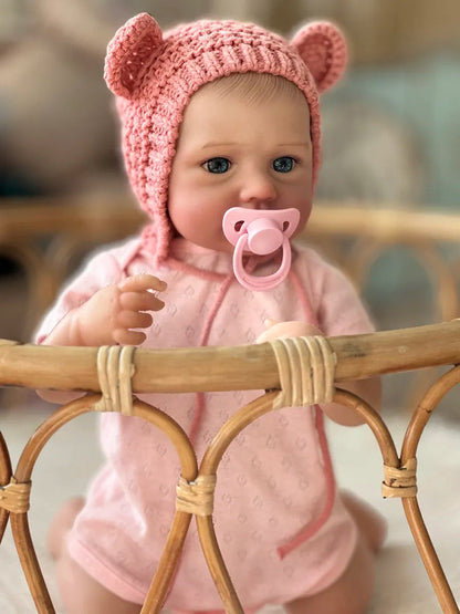 Bambina reborn Loulou da 20 pollici con occhi azzurri e cappello rosa