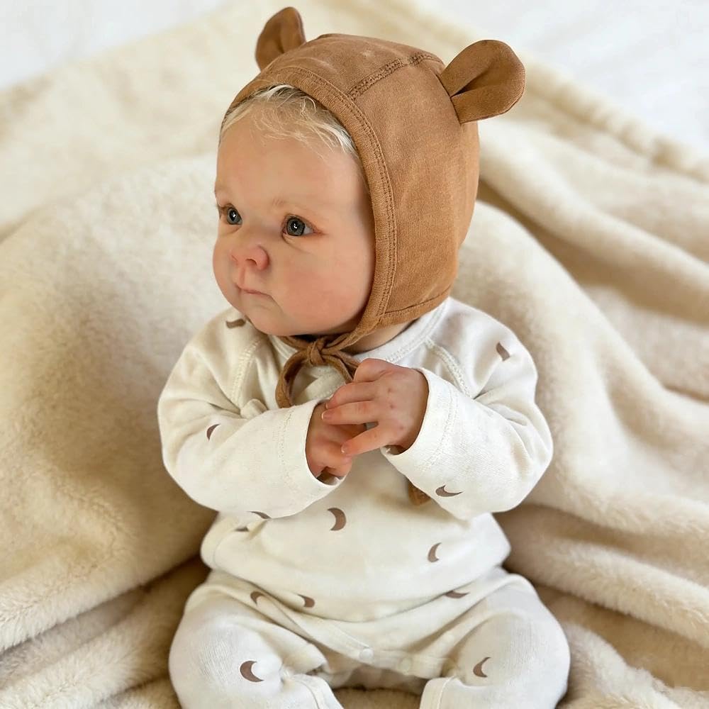 45cm Lifelike Blonde Hair Bettie Reborn Baby Girl in Moon Print bodysuit