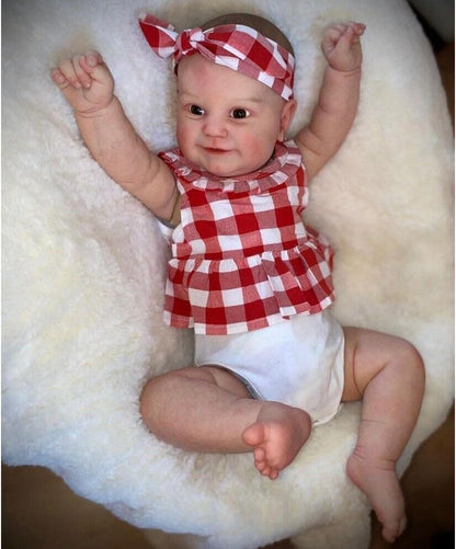 Bambola Reborn da 60 cm con corpo morbido e occhi aperti vestiti a quadri rossi-Maddie