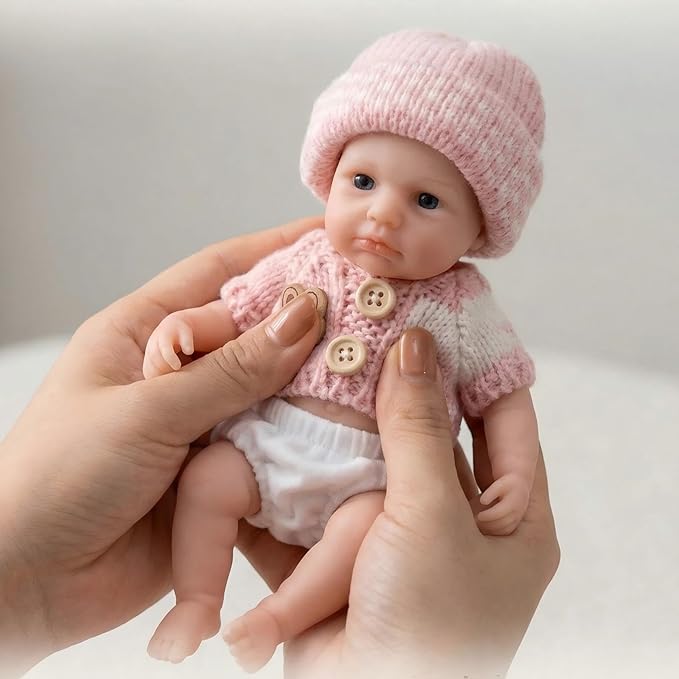 Loulou Bambina rinata in silicone da 20 cm con occhi aperti e maglione rosa