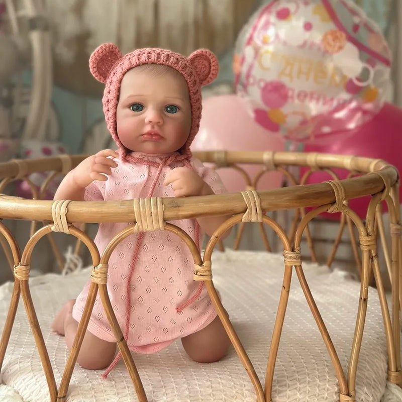 Bambina reborn Loulou da 20 pollici con occhi azzurri e cappello rosa