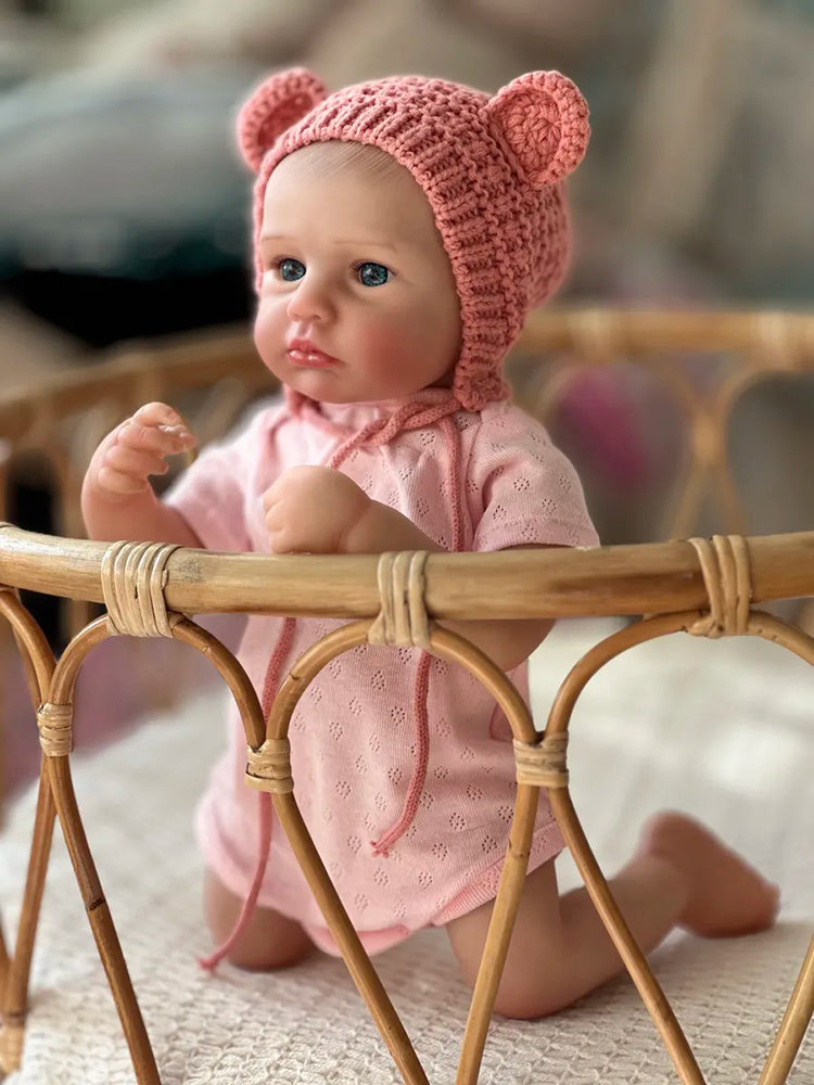 Bambina reborn Loulou da 20 pollici con occhi azzurri e cappello rosa