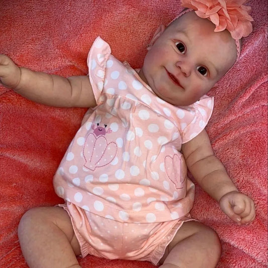 Bambola Reborn da 60 cm con corpo morbido e occhi aperti vestiti a pois rosa-Maddie