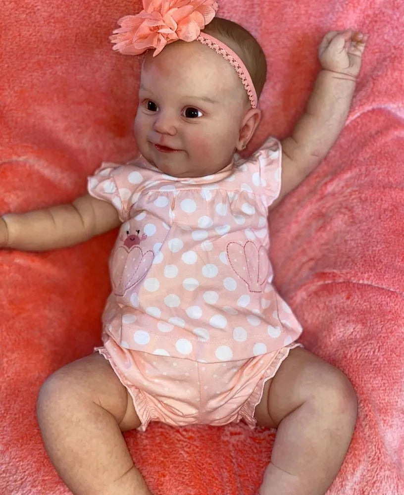 Bambola Reborn da 60 cm con corpo morbido e occhi aperti vestiti a pois rosa-Maddie