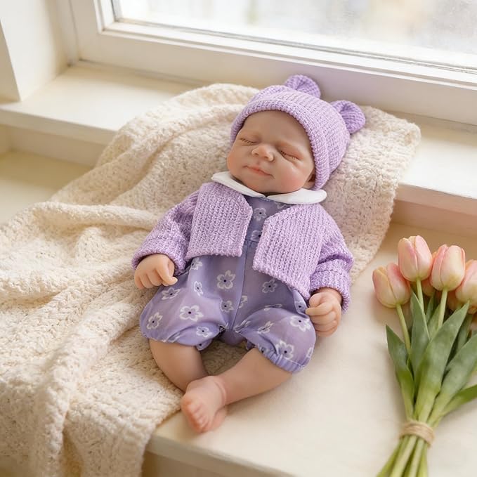 30cm Full Silicone Openable Mouth Pascale Reborn Doll Girl In Purple Clothes
