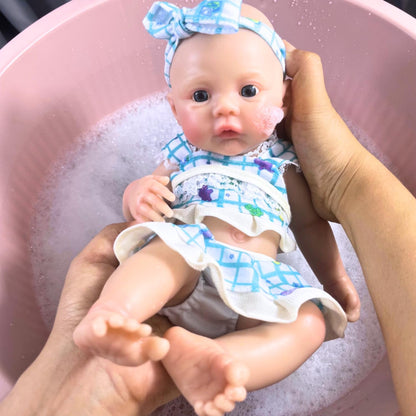 30cm Silicone Meadow Reborn Baby Girl In Blue Floral Dress