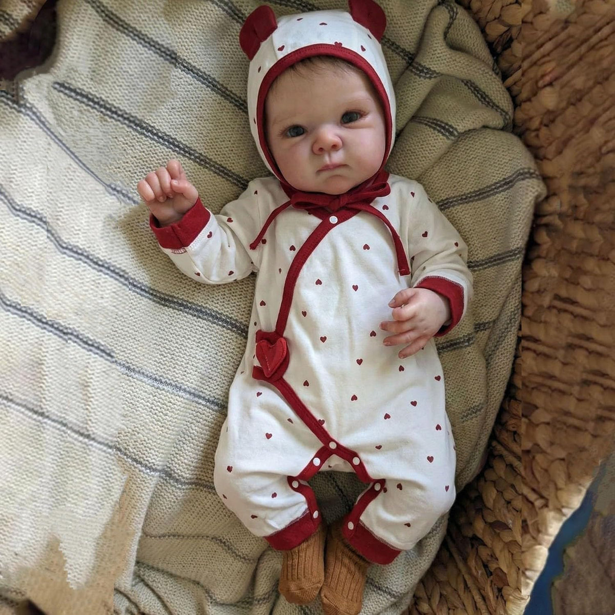 45cm Lifelike Short Hair Bettie Reborn Baby Girl in Red Heart Clothes