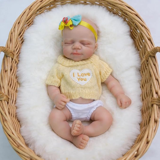 30cm Full Silicone Openable Mouth Pascale Reborn Doll Girl In Yellow Sweater