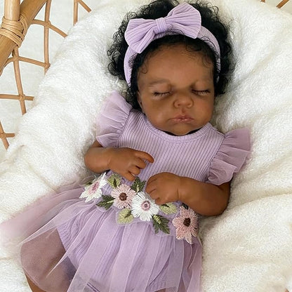 Bambole reborn Loulou afroamericane realistiche da 20 pollici con occhi chiusi e vestito viola