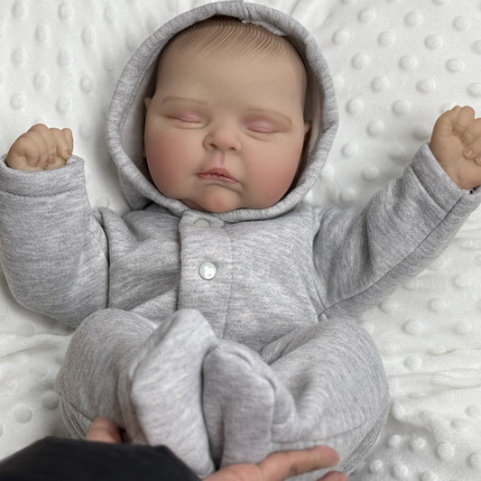Bambola Reborn da 20 pollici corpo morbido in pelle 3D occhi chiusi in abiti grigi-Peaches