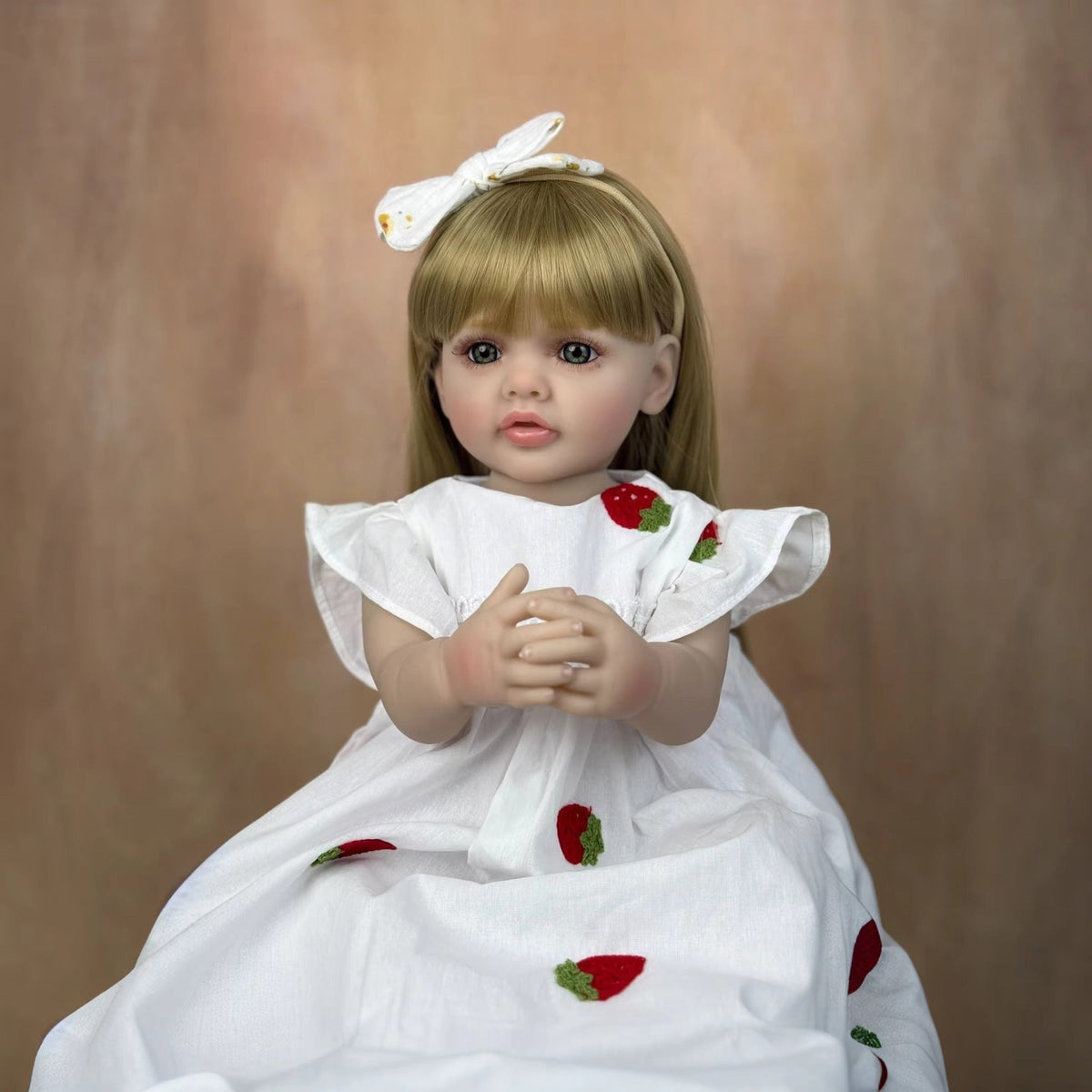 55cm Open Eyes Long Blonde Hair Betty Reborn Baby Girl In White Dress