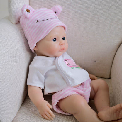 Neonata rinata in morbido silicone con occhi azzurri 30 cm con abiti rosa