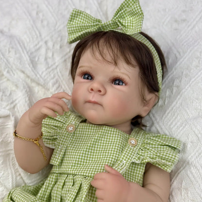 Bambina rinata Bettie corpo in vinile realistico da 45 cm capelli corti in abiti verdi