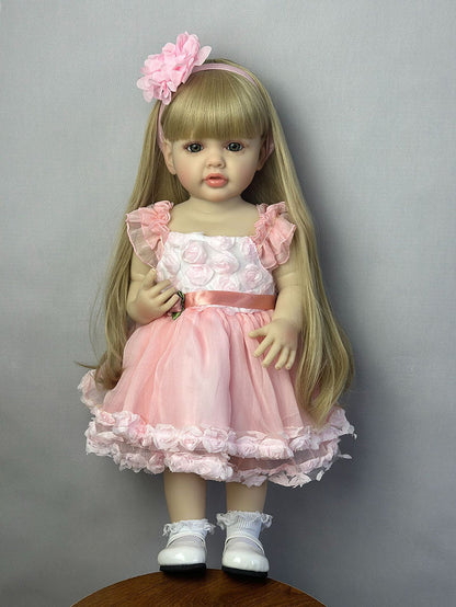 Bambola Reborn Bambina Capelli Biondi Lunghi 22 Pollici In Abito Rosa-Betty