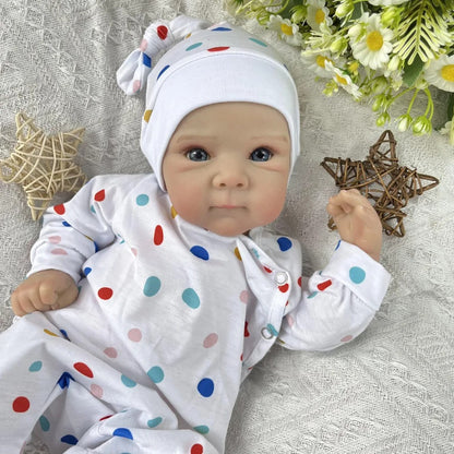 Bambola reborn Bettie da 18 pollici con occhi aperti bambina con tutina a pois