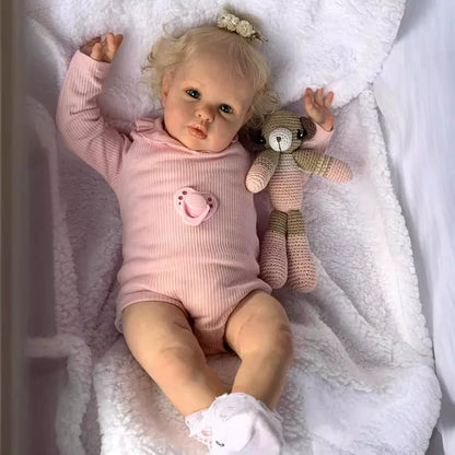 Bambola Reborn Queena realistica da 60 cm con occhi aperti e capelli biondi Lottie