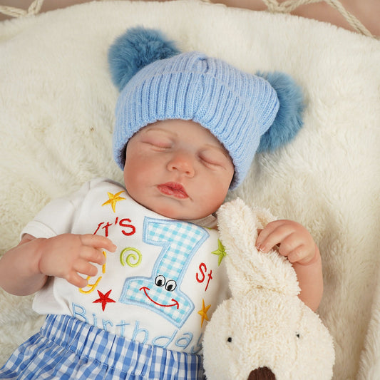 Bambola reborn Loulou da 20 pollici con occhi chiusi e vestiti blu