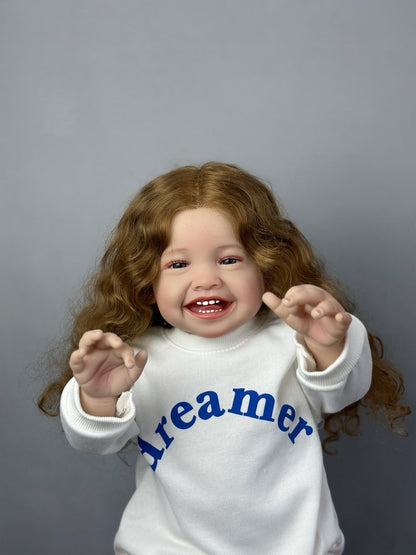 24 pollici occhi aperti capelli lunghi sorriso bambola reborn ragazze-Mila