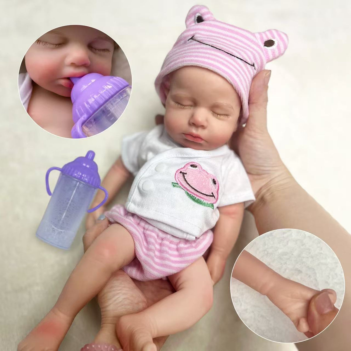 Bambola reborn Loulou addormentata in silicone morbido e realistico da 30 cm
