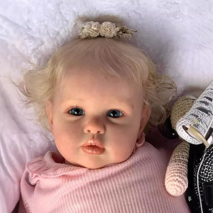 Bambola Reborn Queena realistica da 60 cm con occhi aperti e capelli biondi Lottie