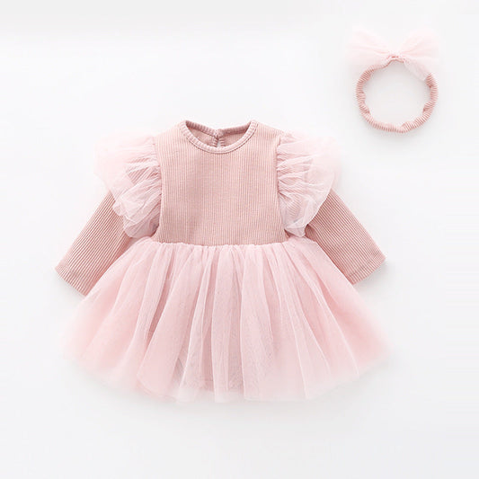 Set di 2 pezzi per bambole da 22 pollici vestito con bretelle a maniche lunghe e fascia per capelli