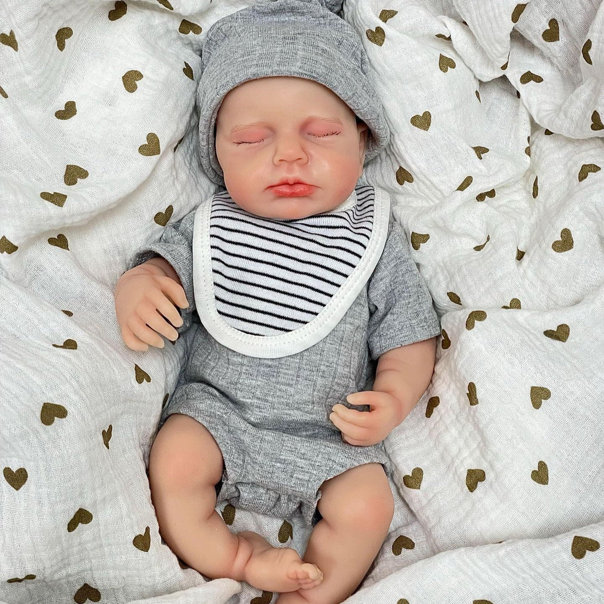 Bambola Reborn realistica da 30 cm con occhi chiusi in silicone - Loulou