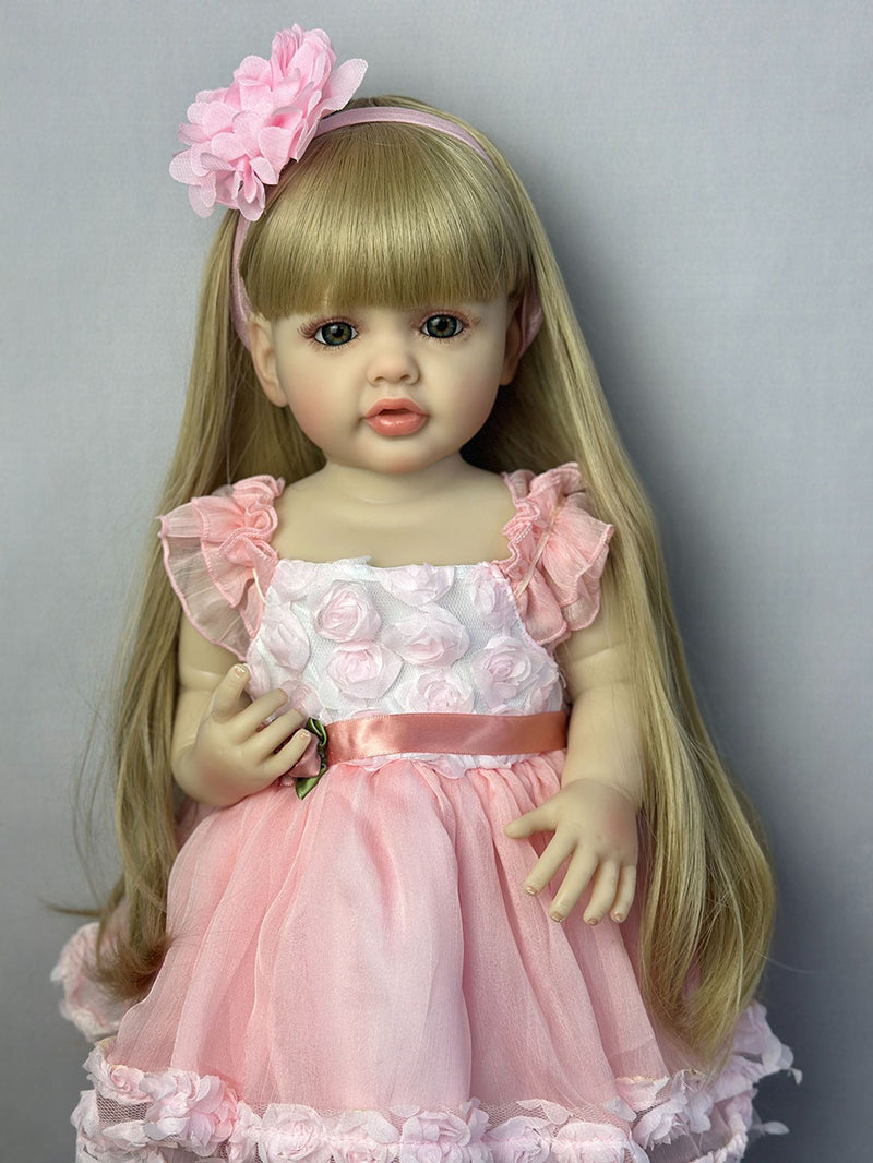 Bambola Reborn Bambina Capelli Biondi Lunghi 22 Pollici In Abito Rosa-Betty
