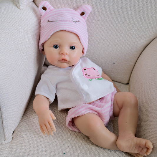 Neonata rinata in morbido silicone con occhi azzurri 30 cm con abiti rosa