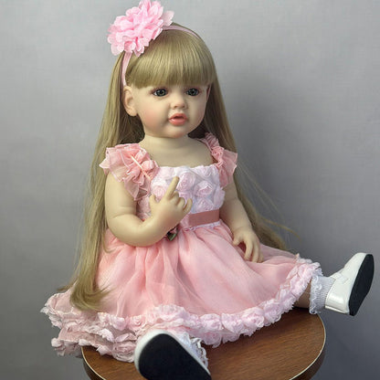 Bambola Reborn Bambina Capelli Biondi Lunghi 22 Pollici In Abito Rosa-Betty