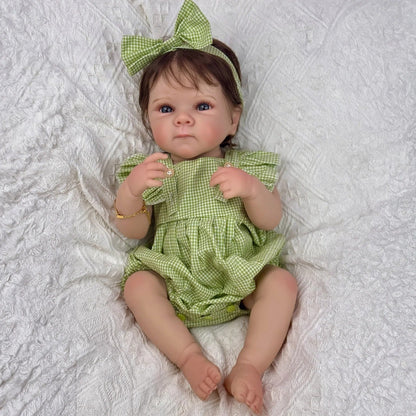 Bambina rinata Bettie corpo in vinile realistico da 45 cm capelli corti in abiti verdi