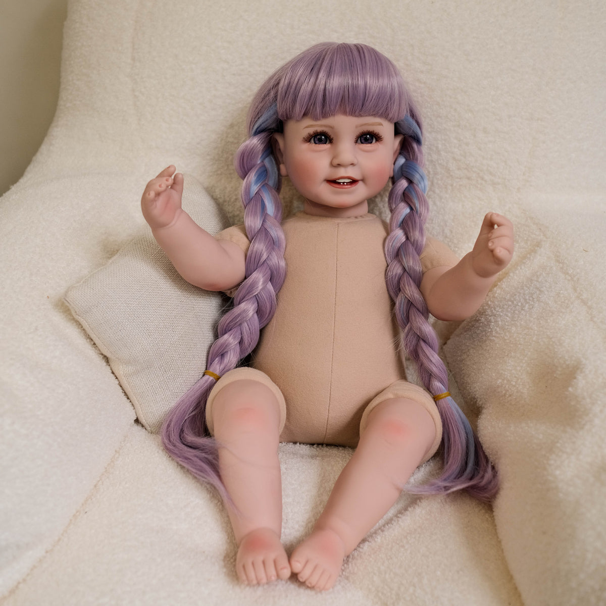 22 pollici occhi aperti lunga treccia colorata bambola reborn ragazza