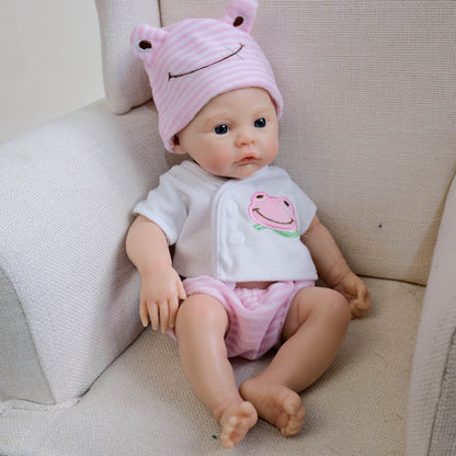 Neonata rinata in morbido silicone con occhi azzurri 30 cm con abiti rosa