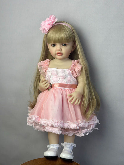 Bambola Reborn Bambina Capelli Biondi Lunghi 22 Pollici In Abito Rosa-Betty