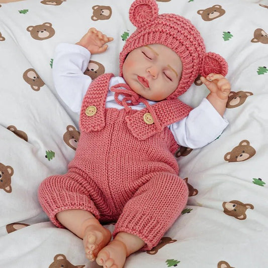 Loulou Bambole Reborn Femmine da 20 pollici con pelle 3D e occhi chiusi in tuta rossa