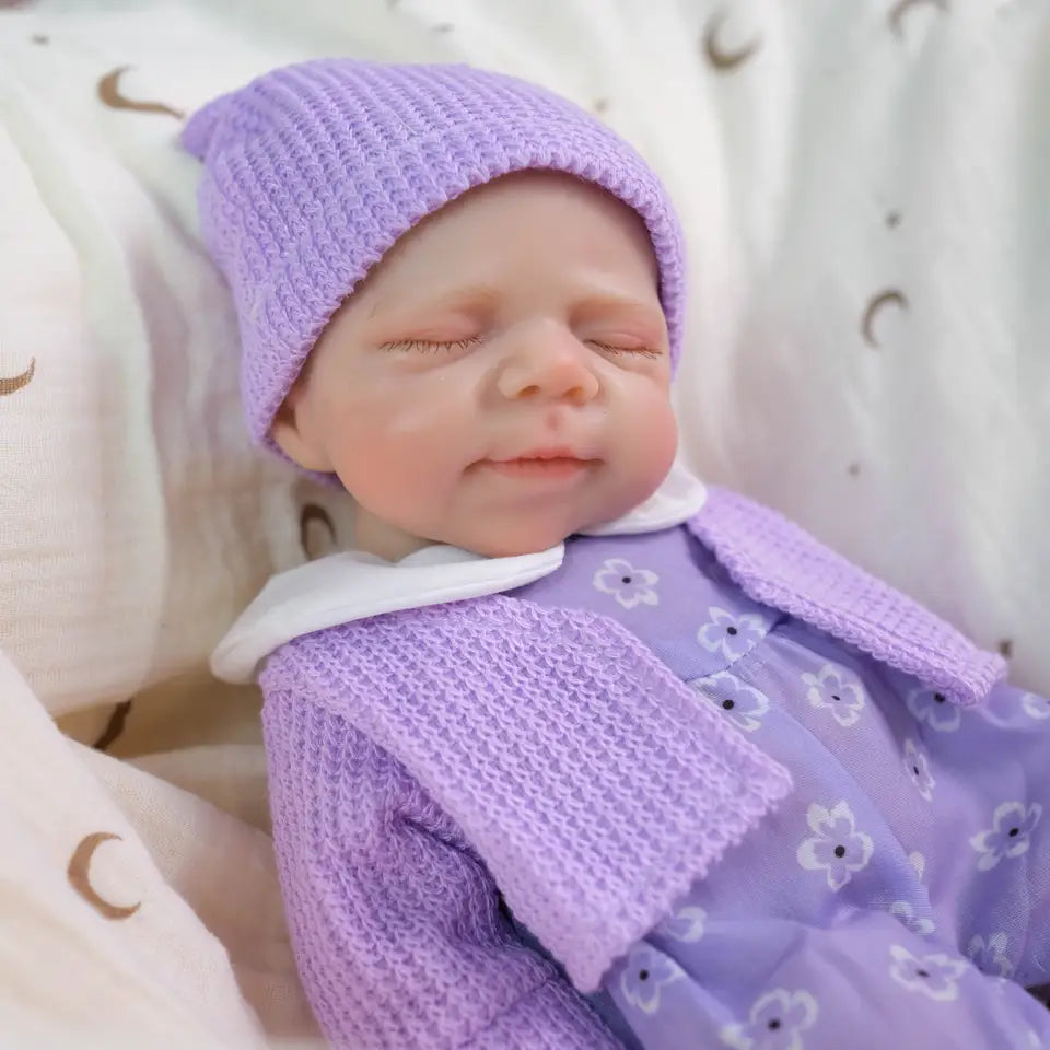 30cm Full Silicone Openable Mouth Pascale Reborn Doll Girl In Purple Clothes