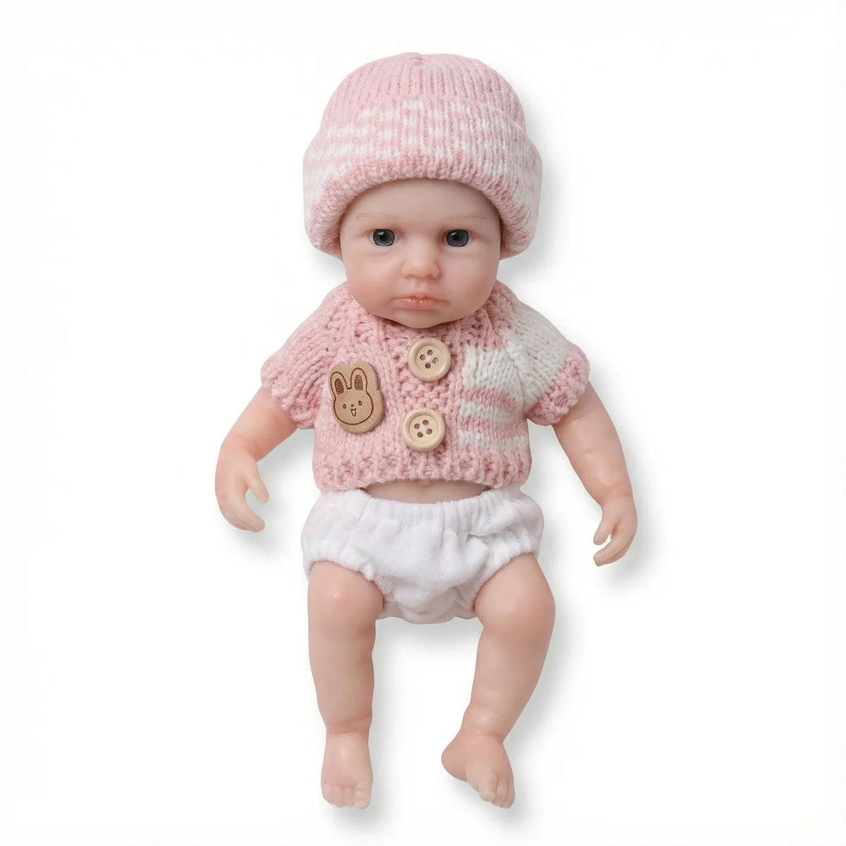 Loulou Bambina rinata in silicone da 20 cm con occhi aperti e maglione rosa