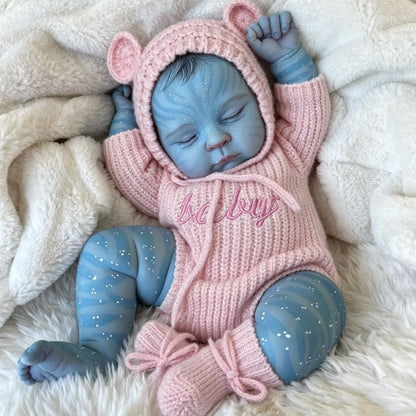Bambola reborn Peaches Asleep da 19 pollici vestita con una tutina rosa lavorata a maglia