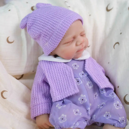 30cm Full Silicone Openable Mouth Pascale Reborn Doll Girl In Purple Clothes