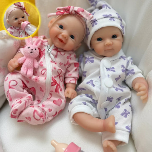 Mini bambole reborn in silicone da 20cm con occhi aperti gemelle Bettie e Vivienne