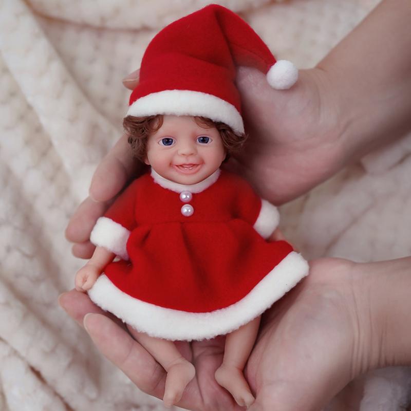 Mini bambole reborn da 6 pollici con occhi aperti in abiti natalizi